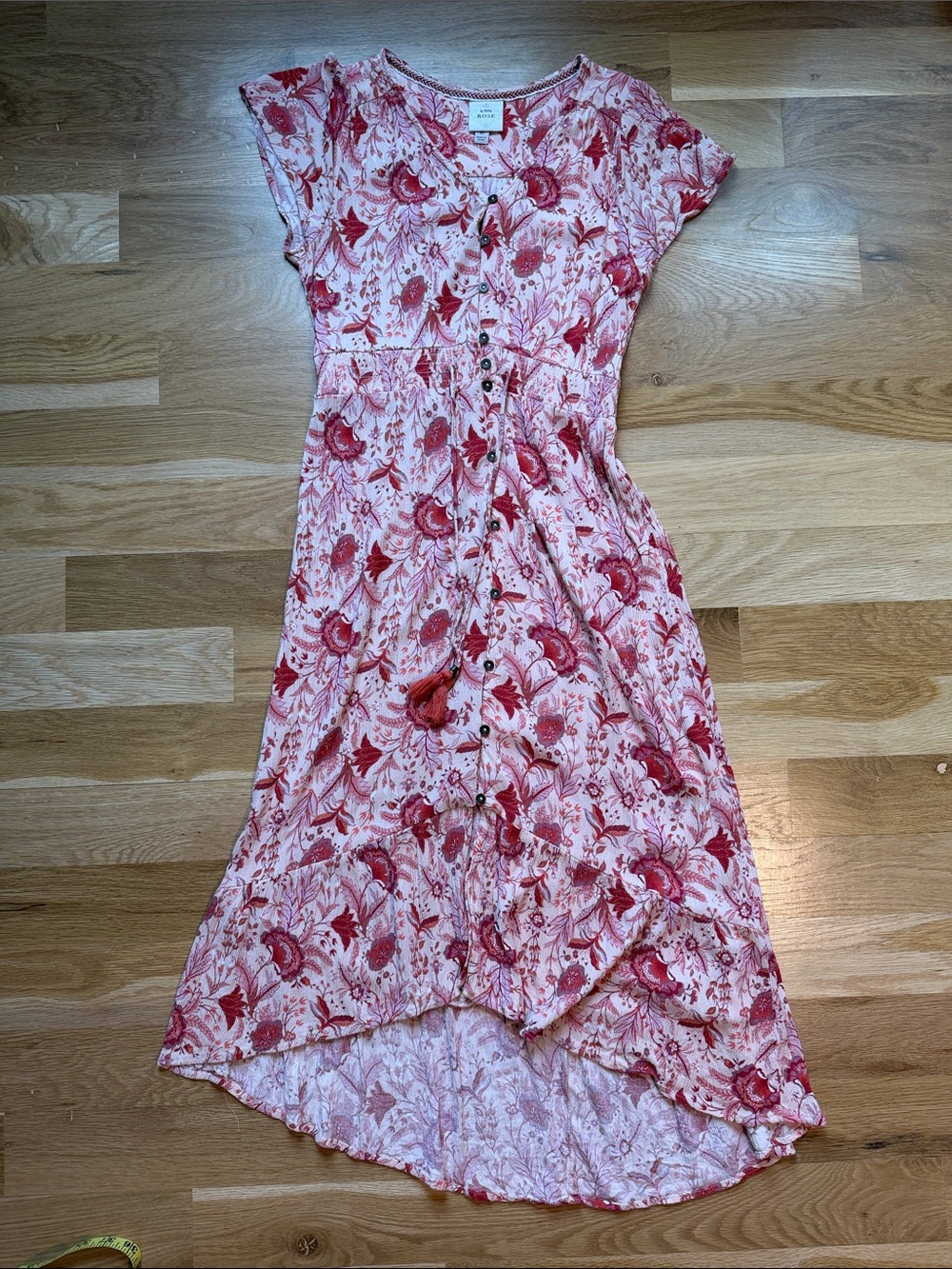 Knox Rose Pink and Red Floral High-Low Button Dress